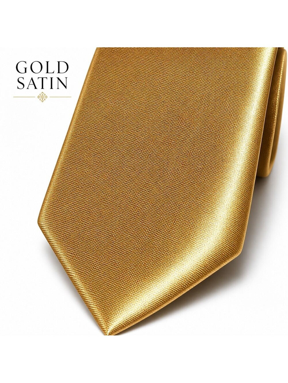 Men’s Gold Satin Necktie Classic Formal Wedding Tie Shiny Champagne Luxury EUC